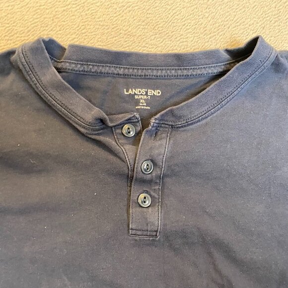 Lands End Men's Henley Shirt XL Navy Blue Super-T Long Sleeve Cotton Blend - Picture 6 of 8
